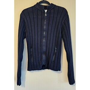 Tail Womens Sweater Size L  Black Ribbed Long Sleeve Full Zip, combed cotton